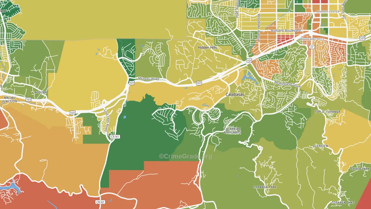 Calabasas, CA Map of Robbery Rates