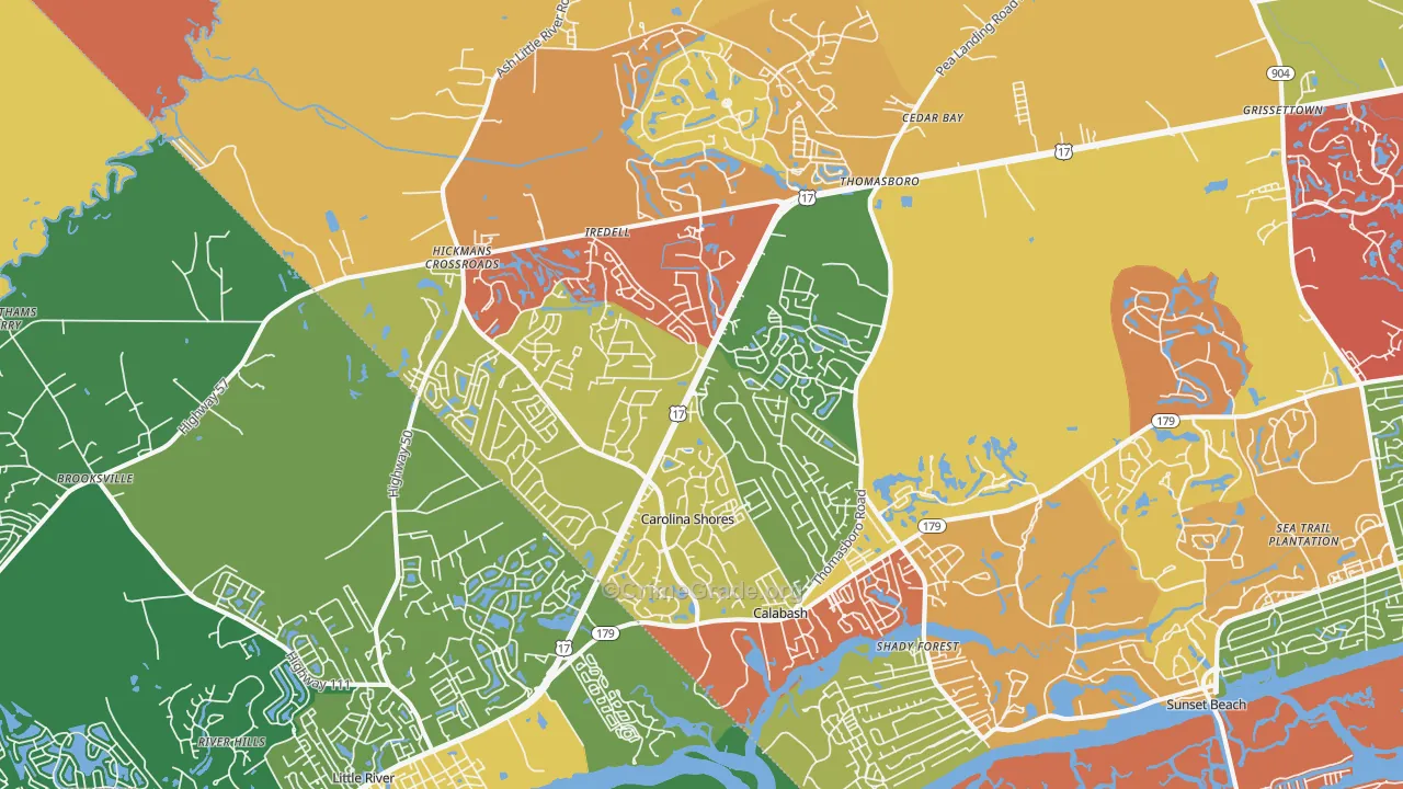 Calabash, NC Map of Robbery Rates