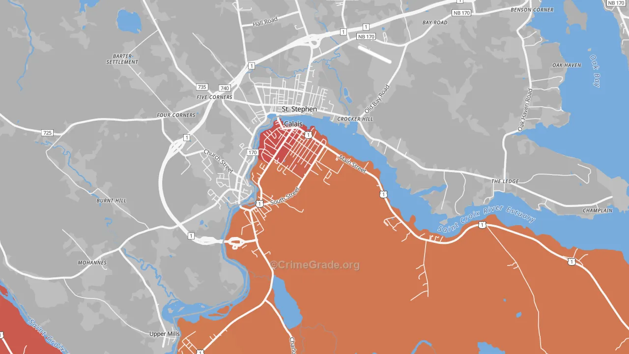 Calais, ME Map of Robbery Rates