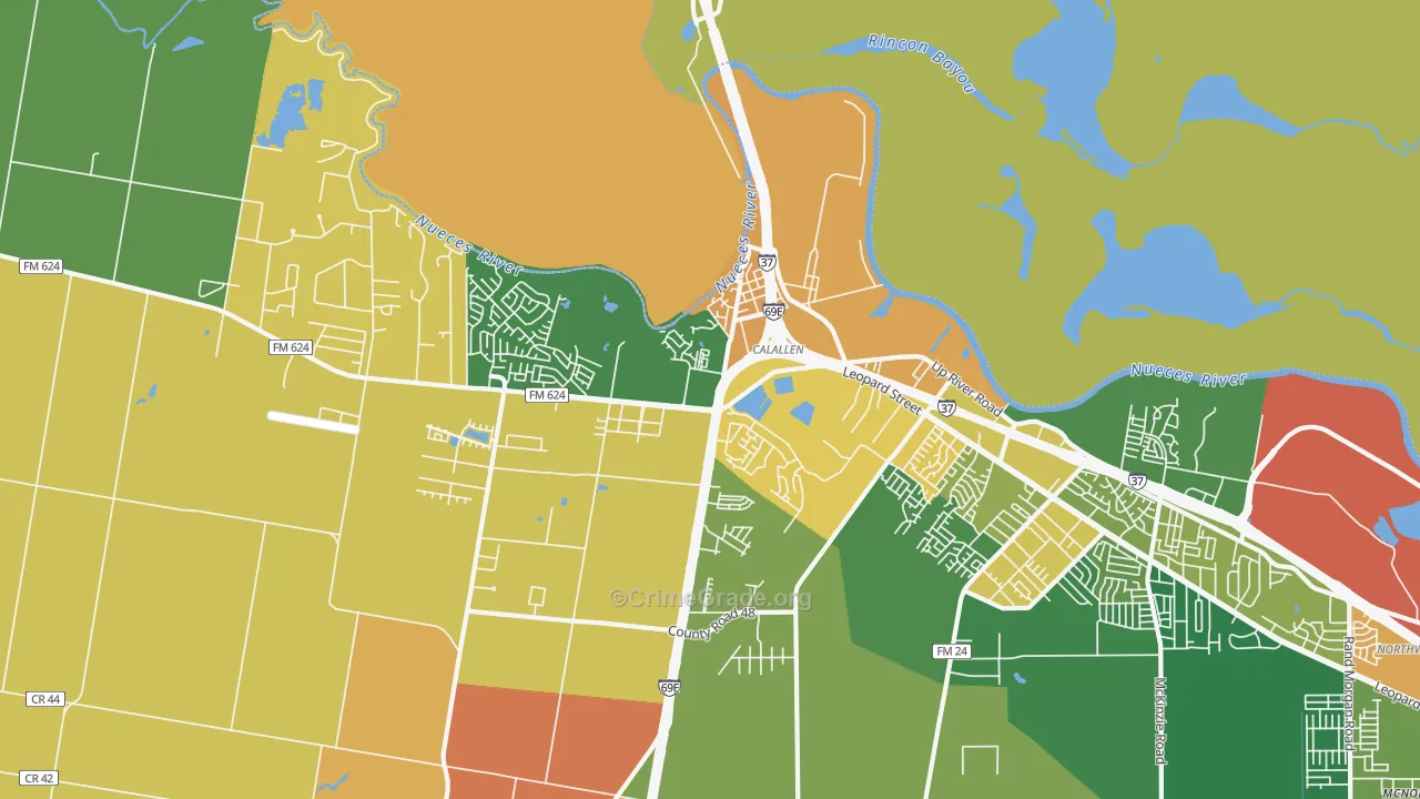 Calallen, Corpus Christi, TX Map of Robbery Rates
