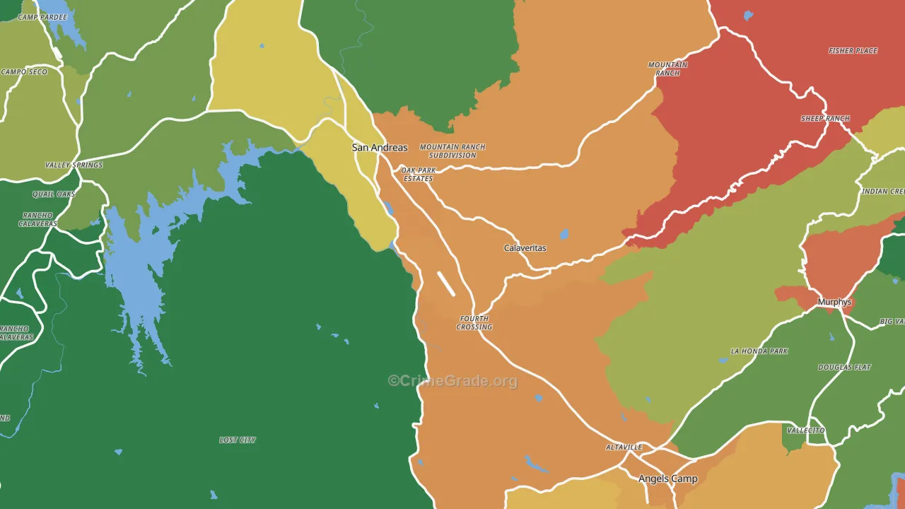 Calaveras County, CA Map of Robbery Rates