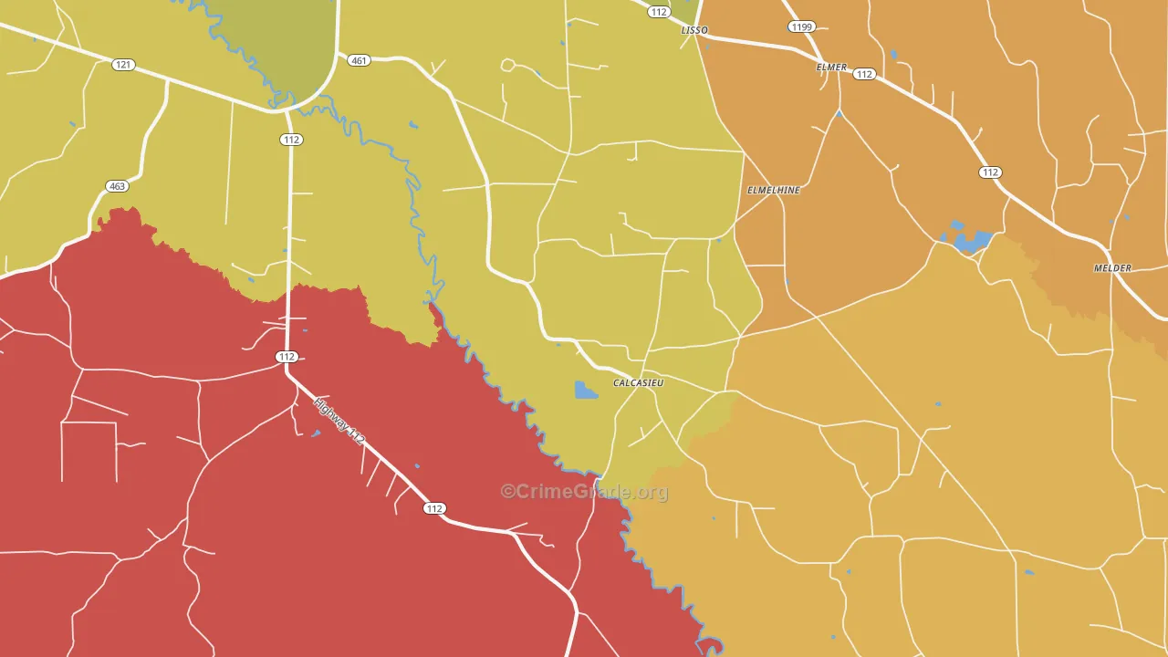 Calcasieu, LA Map of Robbery Rates