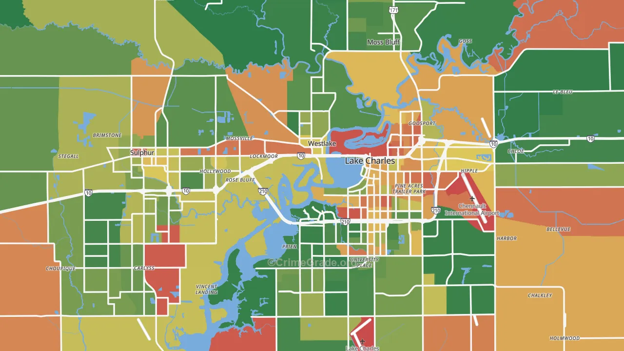 Calcasieu Parish, LA Map of Robbery Rates