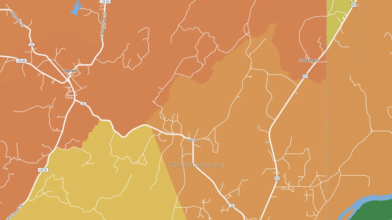 Calcis, AL Map of Robbery Rates