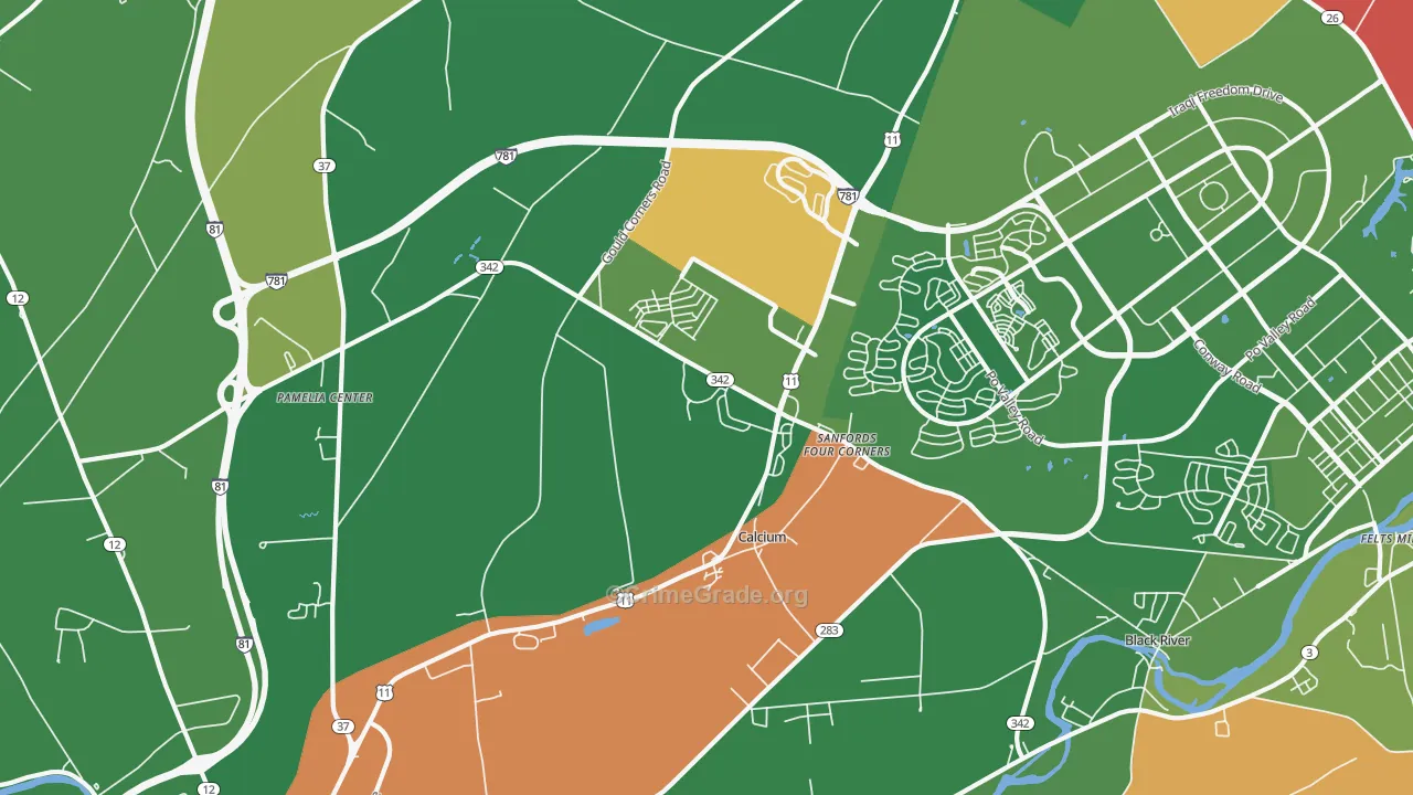 Calcium, NY Map of Robbery Rates