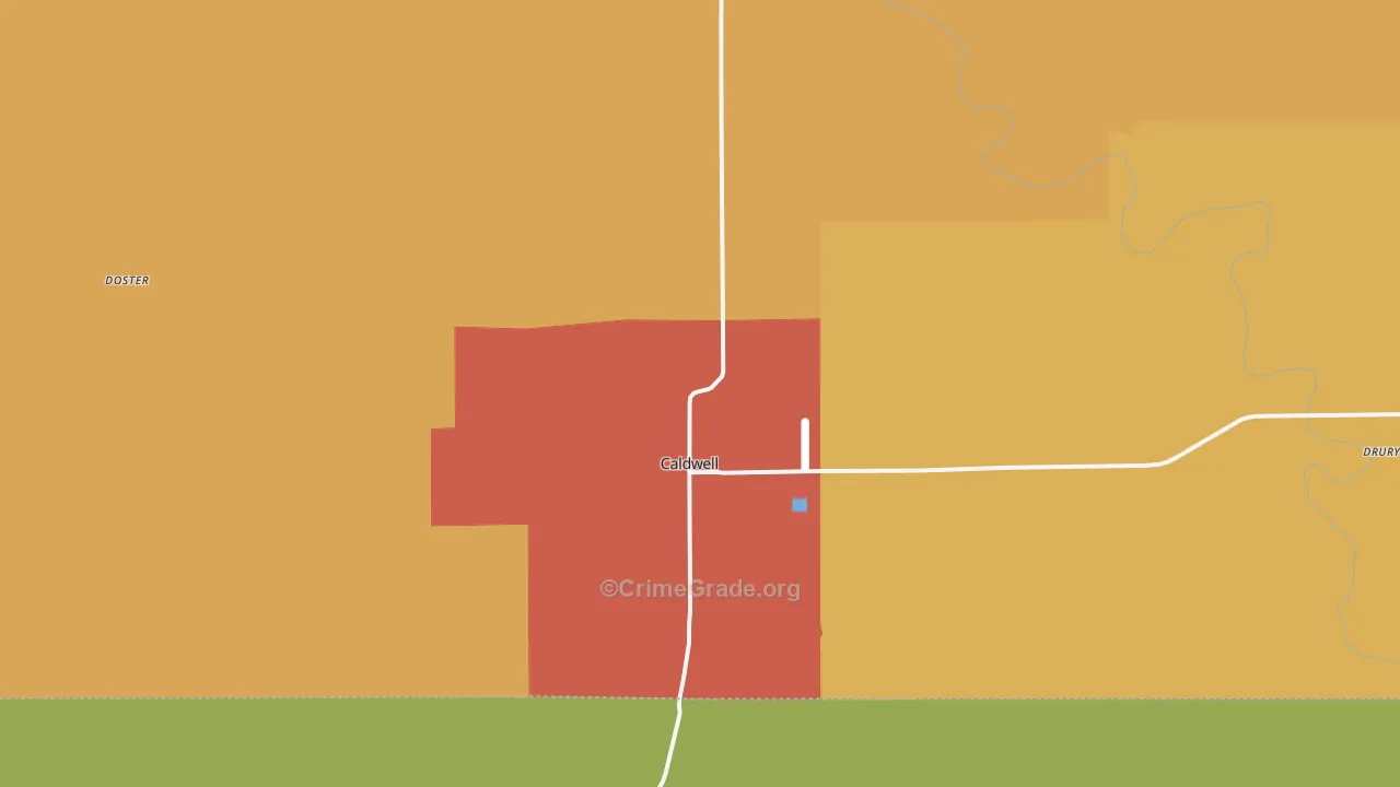 Caldwell, KS Map of Robbery Rates