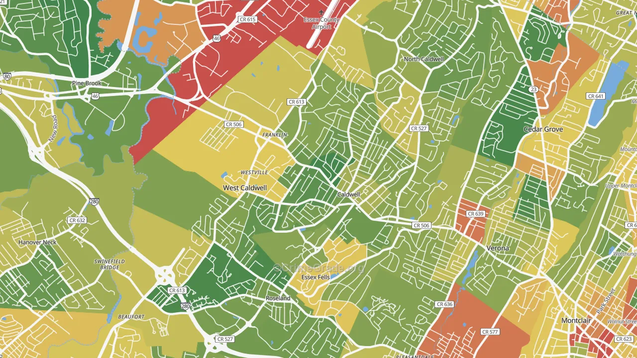 Caldwell, NJ Map of Robbery Rates