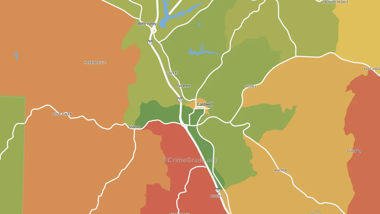 Caldwell, OH Map of Robbery Rates
