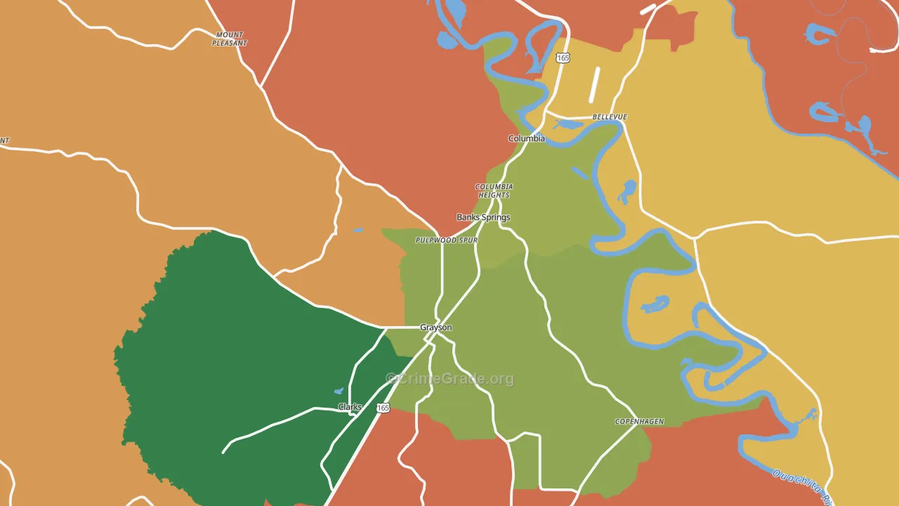 Caldwell Parish, LA Map of Robbery Rates