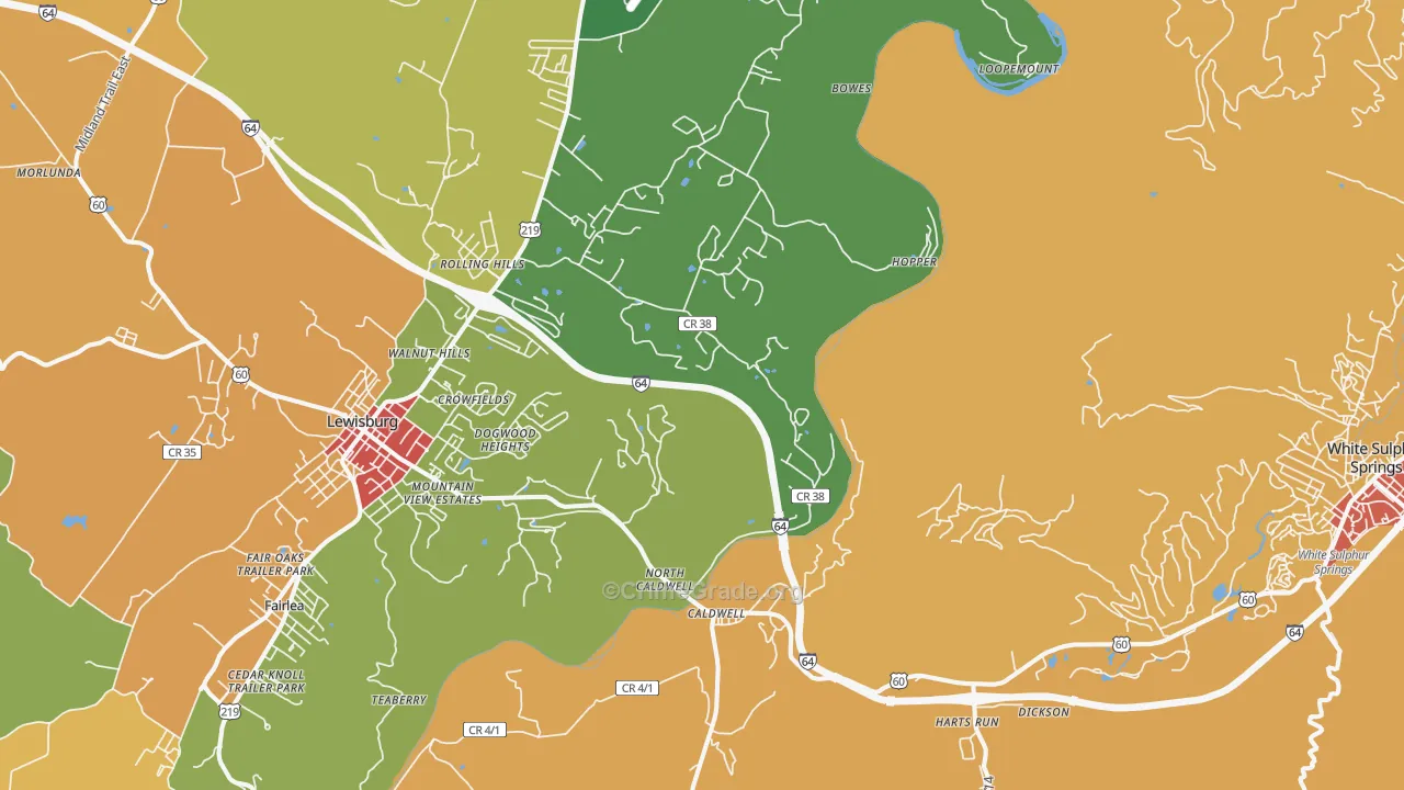 Caldwell, WV Map of Robbery Rates