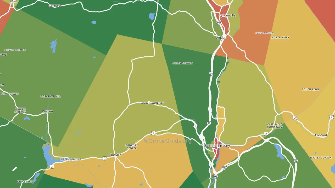 Caledonia County, VT Map of Robbery Rates