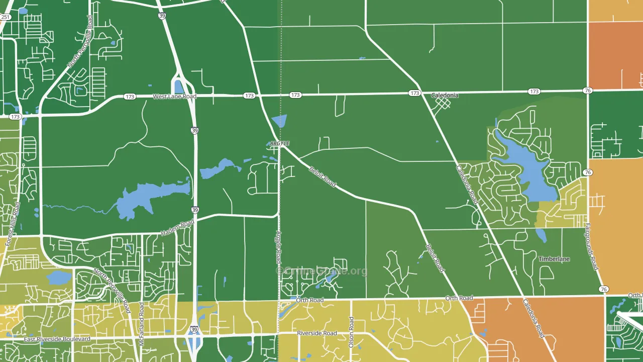 Caledonia, IL Map of Robbery Rates