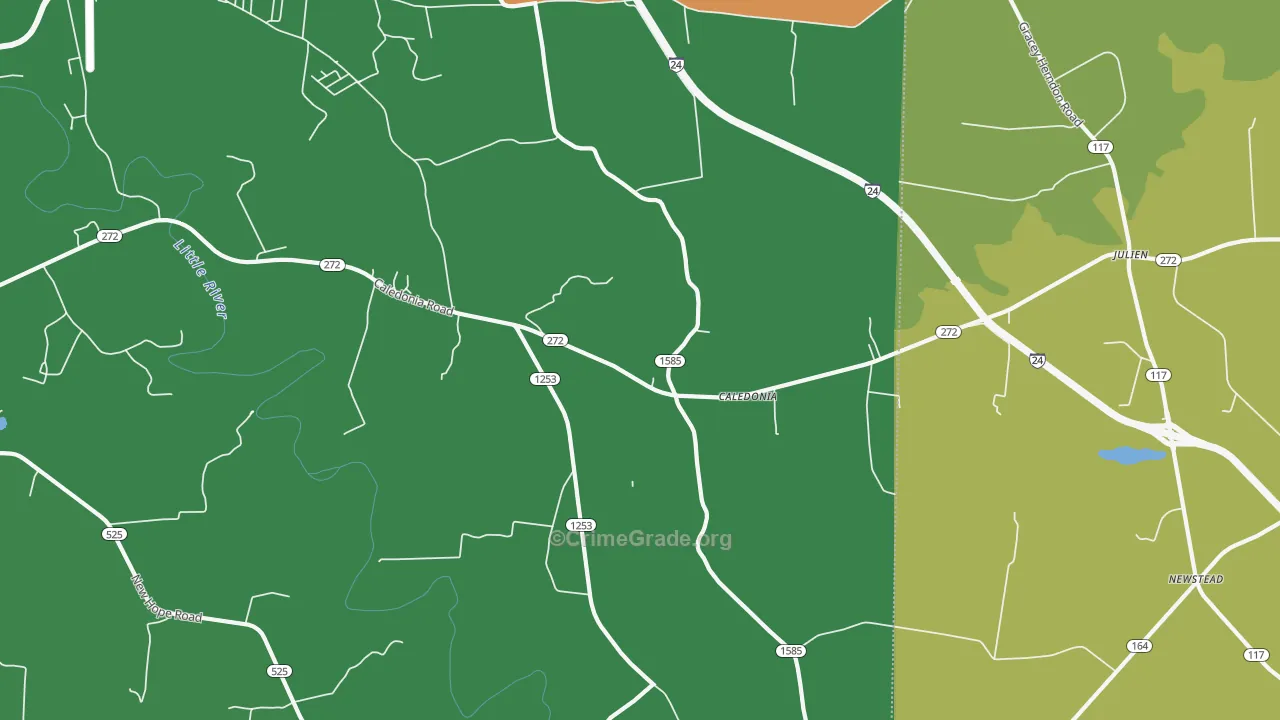 Caledonia, KY Map of Robbery Rates