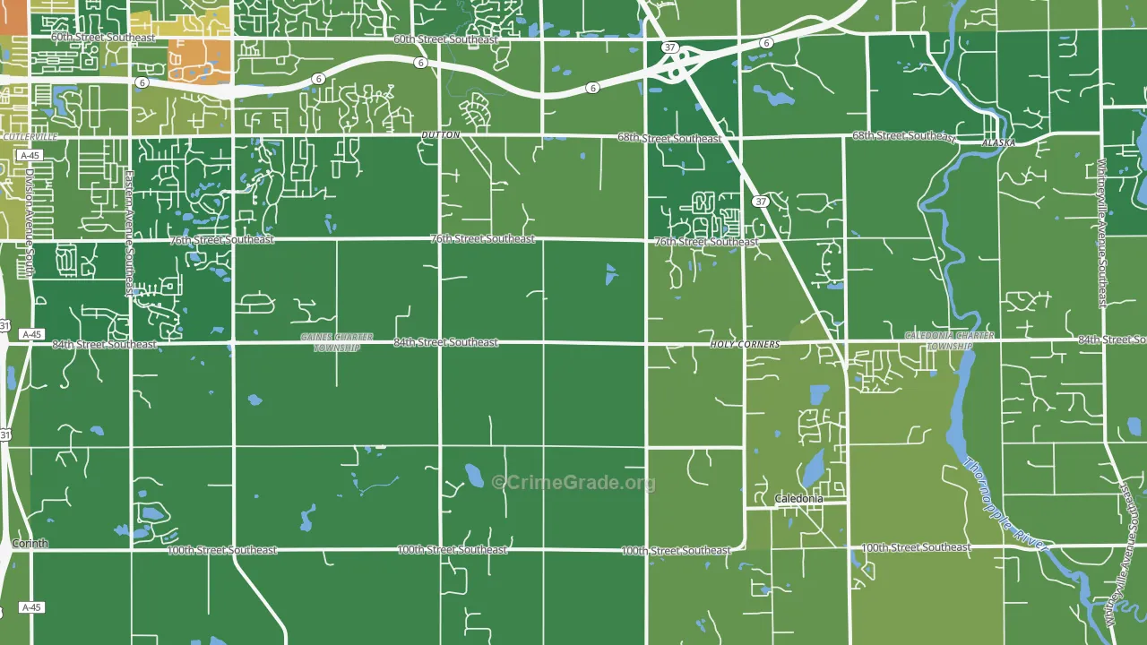 Caledonia, MI Map of Robbery Rates