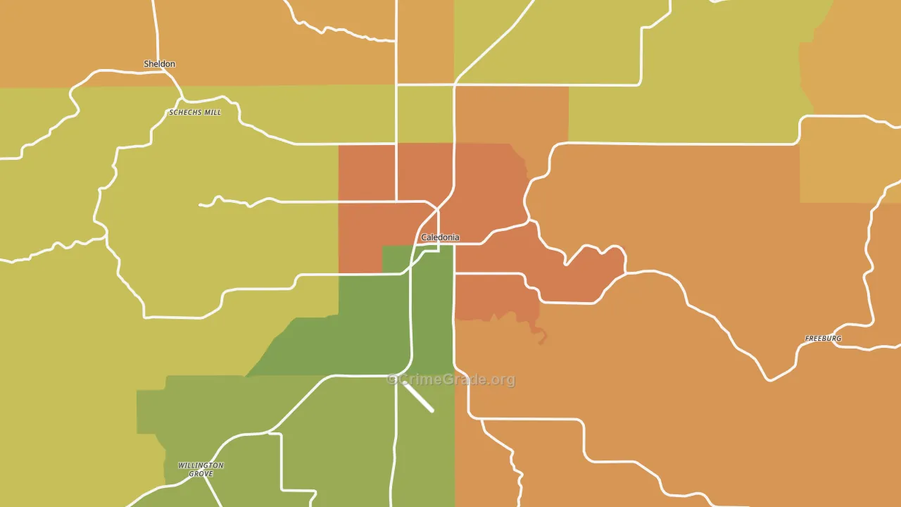 Caledonia, MN Map of Robbery Rates