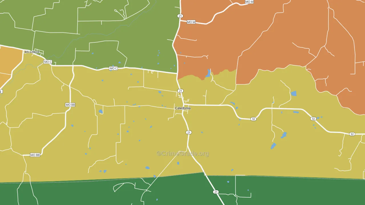 Caledonia, MO Map of Robbery Rates