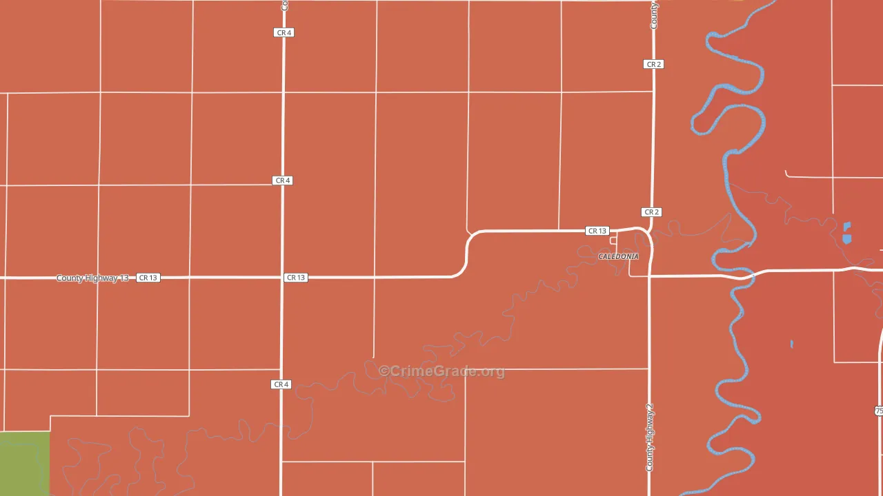 Caledonia, ND Map of Robbery Rates