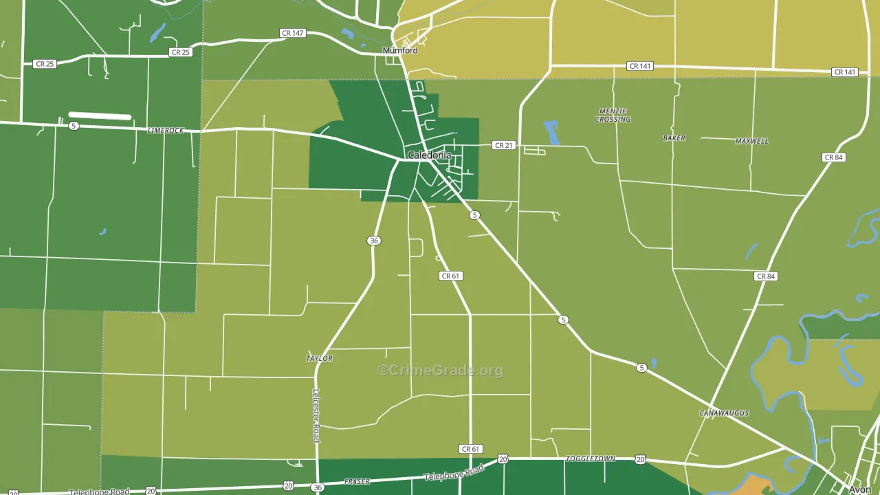 Caledonia, NY Map of Robbery Rates