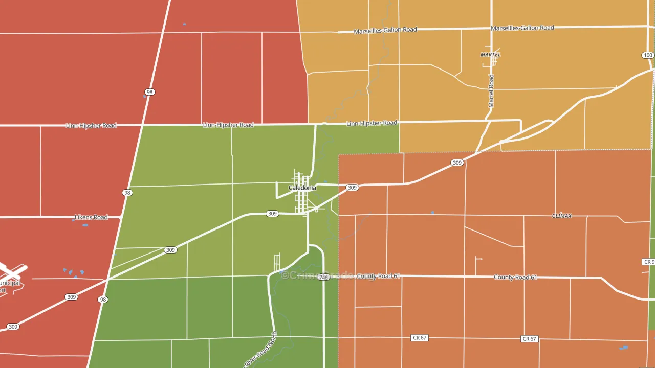 Caledonia, OH Map of Robbery Rates