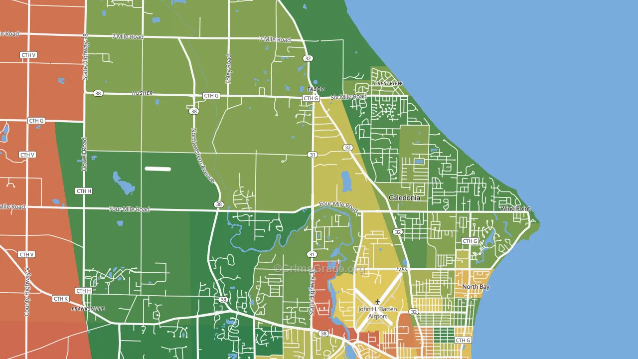 Caledonia, WI Map of Robbery Rates