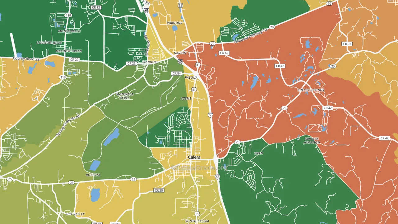 Calera, AL Map of Robbery Rates