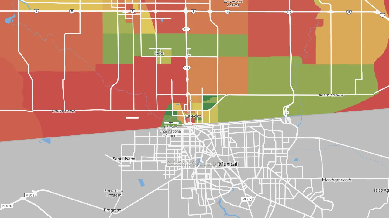 Calexico, CA Map of Robbery Rates