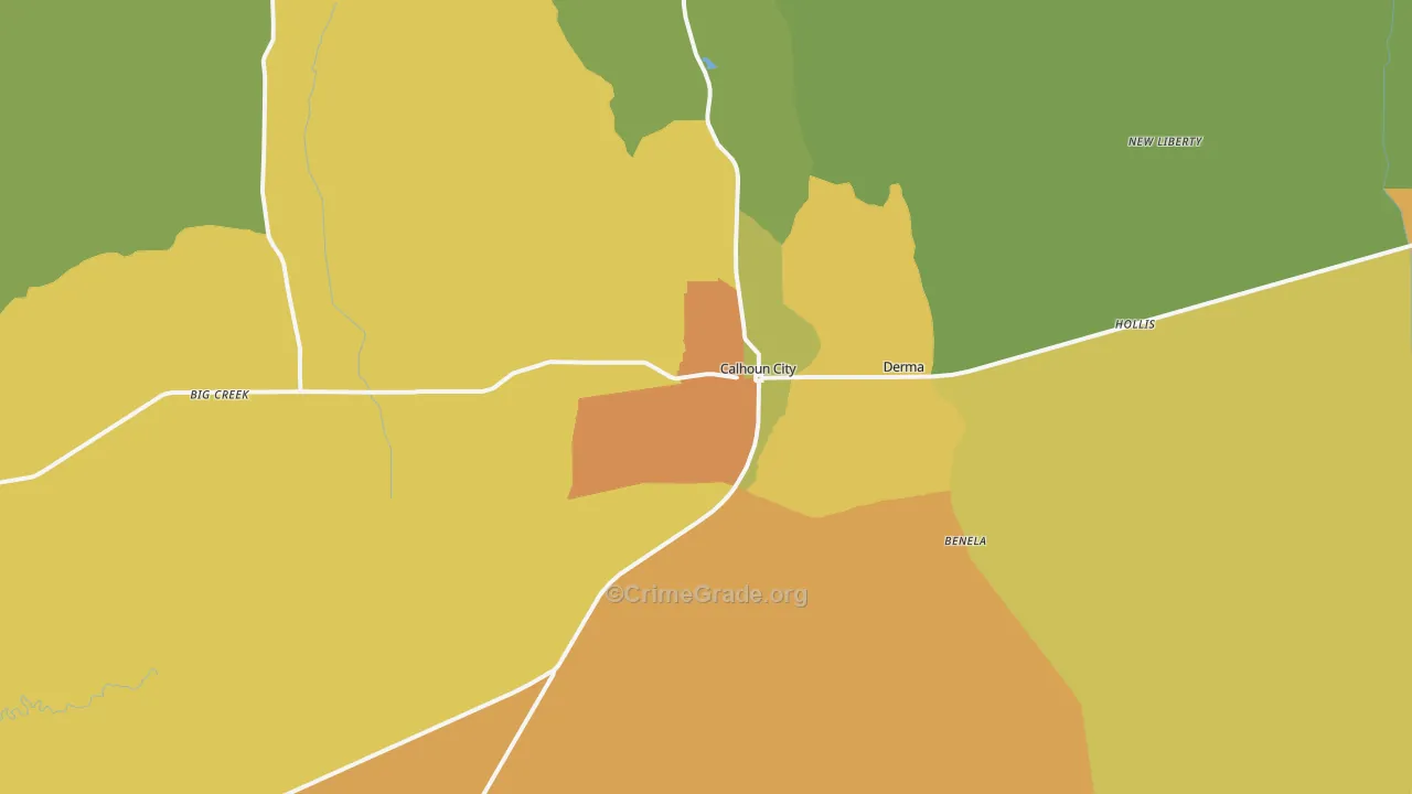 Calhoun City, MS Map of Robbery Rates