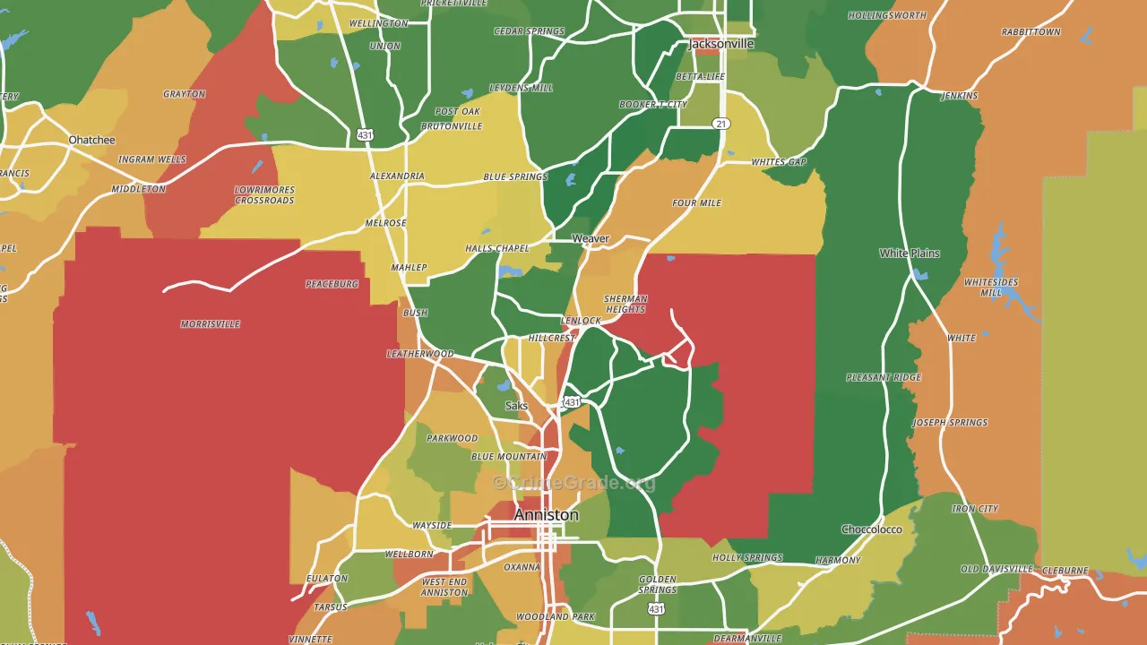 Calhoun County, AL Map of Robbery Rates