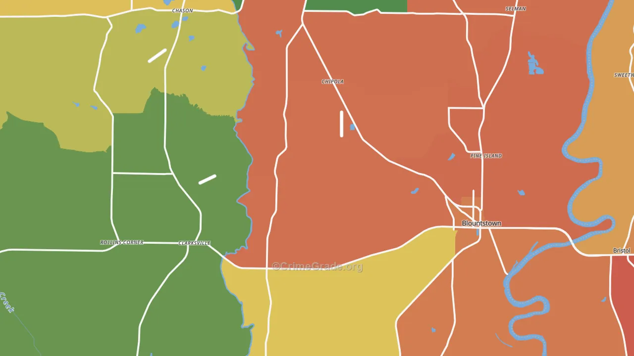 Calhoun County, FL Map of Robbery Rates