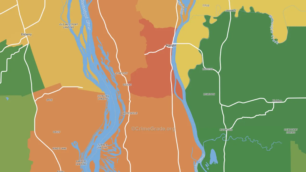Calhoun County, IL Map of Robbery Rates