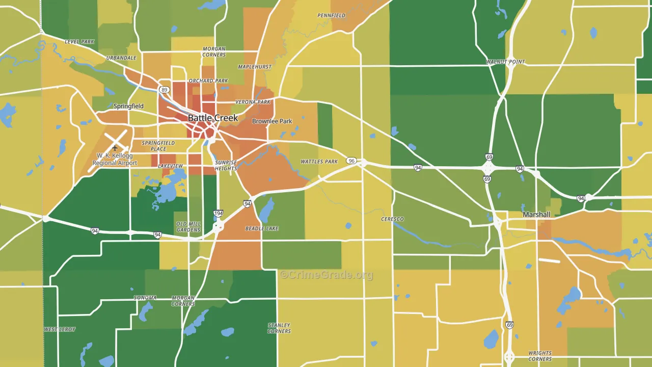 Calhoun County, MI Map of Robbery Rates