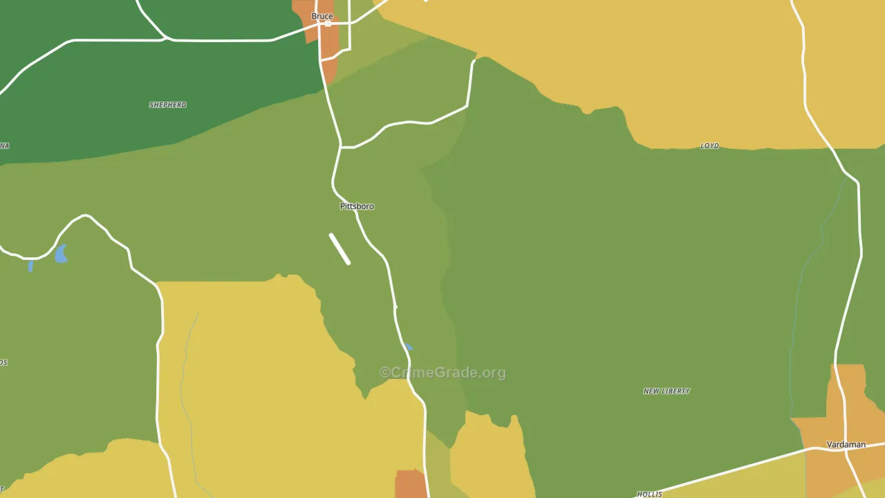 Calhoun County, MS Map of Robbery Rates
