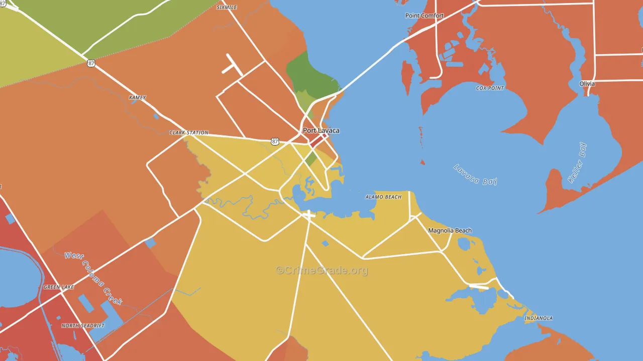 Calhoun County, TX Map of Robbery Rates