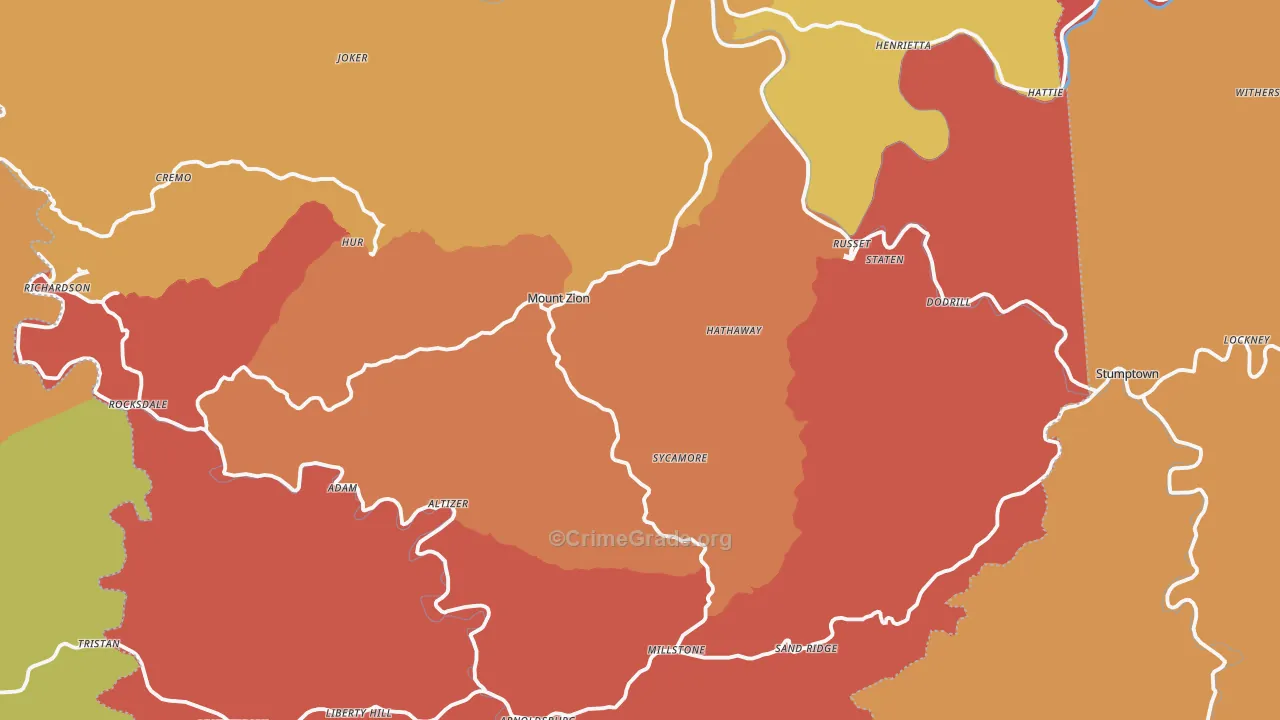 Calhoun County, WV Map of Robbery Rates