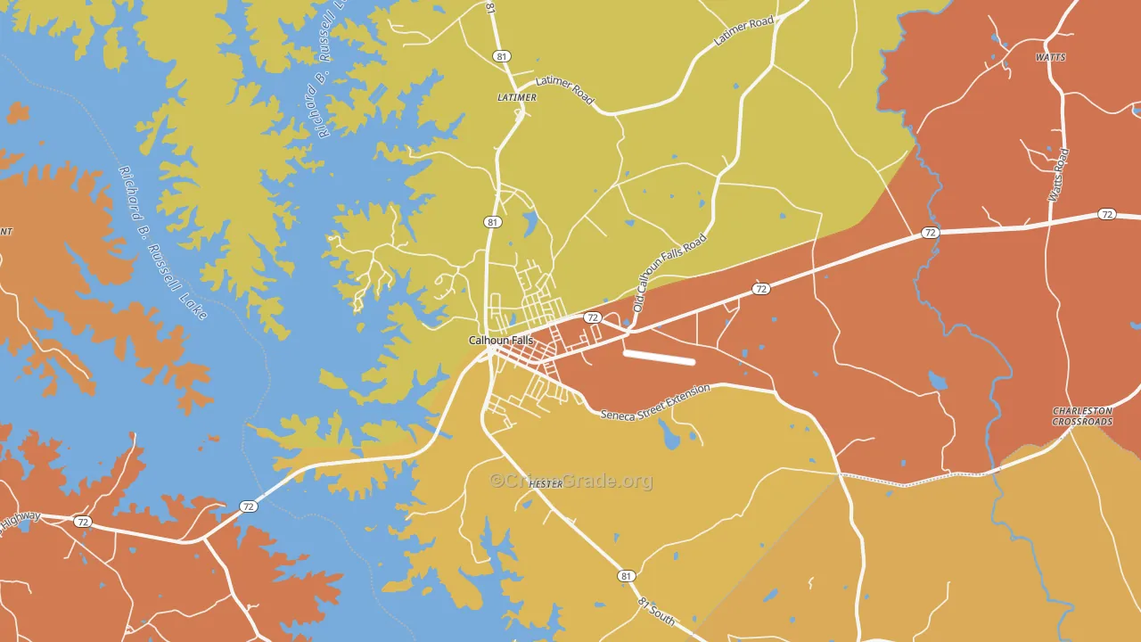 Calhoun Falls, SC Map of Robbery Rates