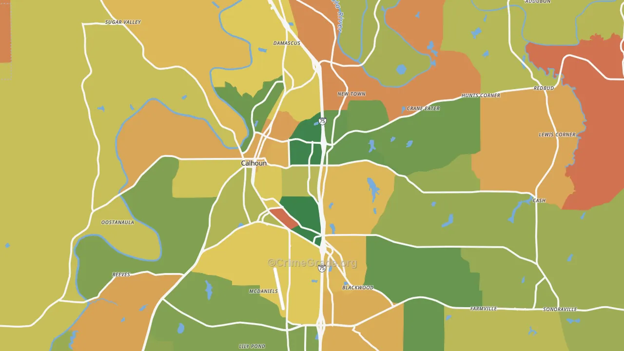 Calhoun, GA Map of Robbery Rates