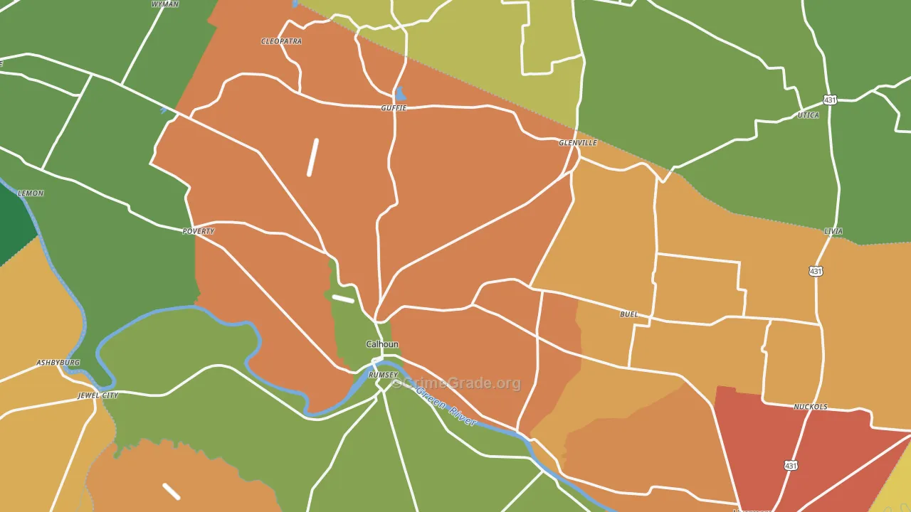 Calhoun, KY Map of Robbery Rates