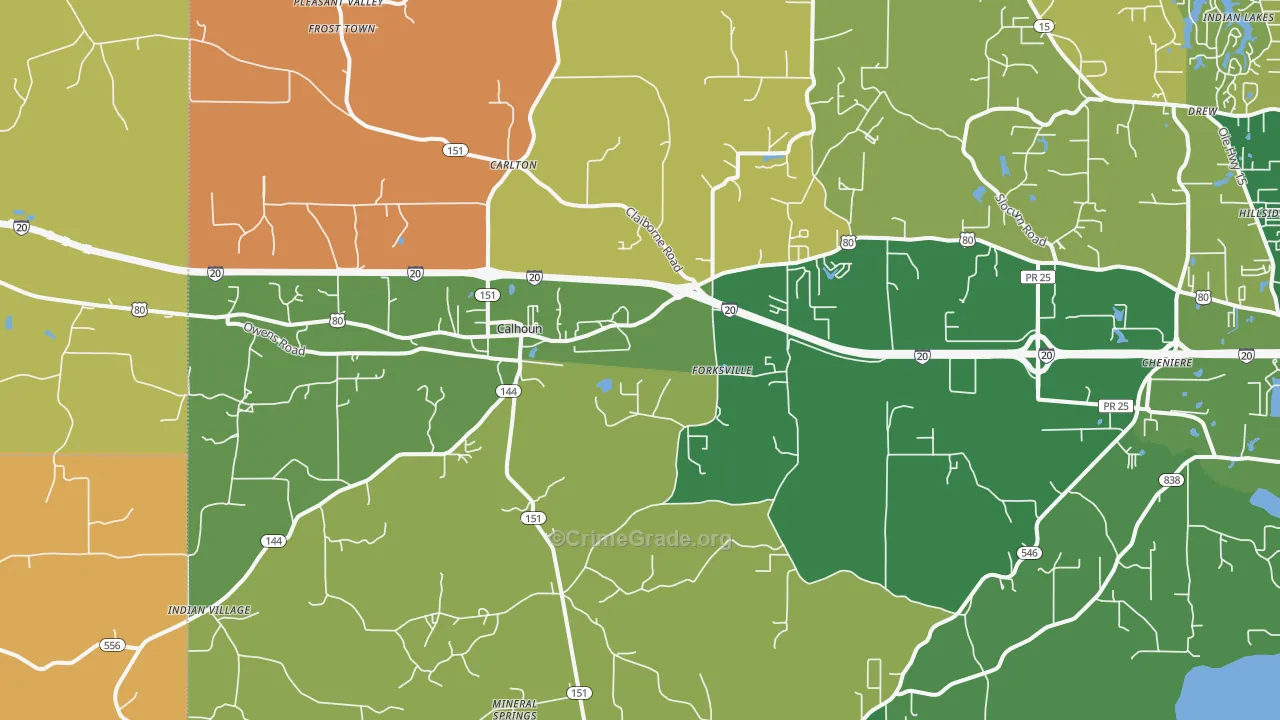 Calhoun, LA Map of Robbery Rates