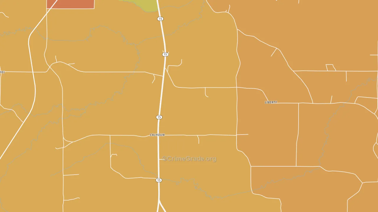 Calhoun, MS Map of Robbery Rates
