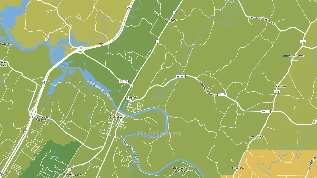 Calhoun, TN Map of Robbery Rates