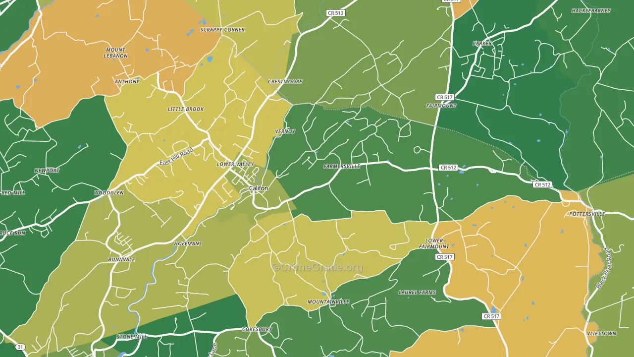 Califon, NJ Map of Robbery Rates