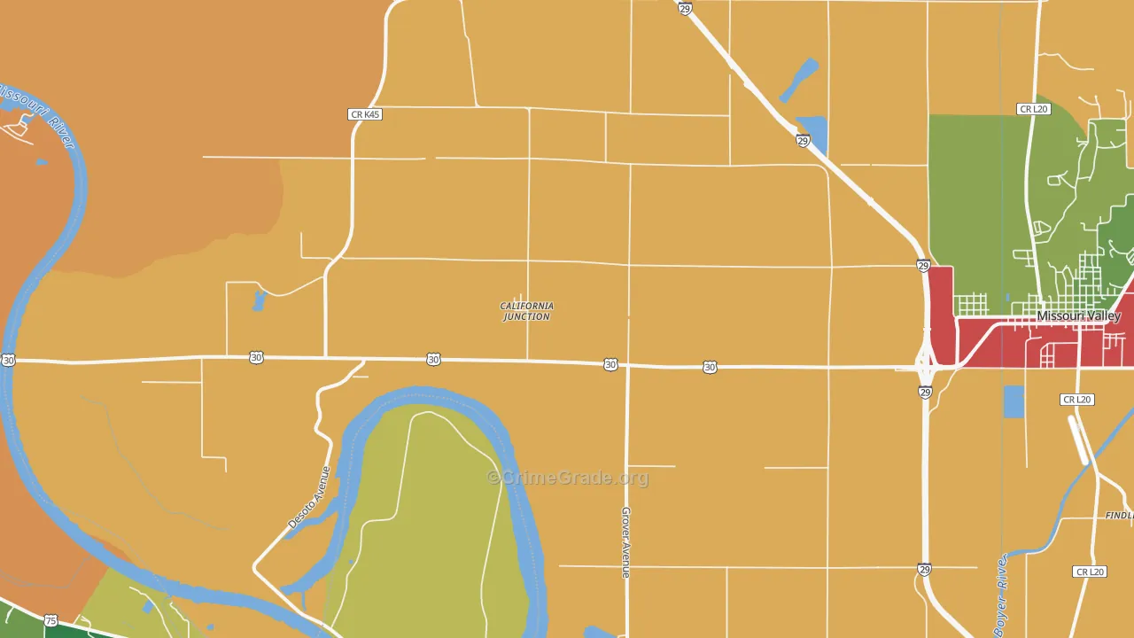 California Junction, IA Map of Robbery Rates