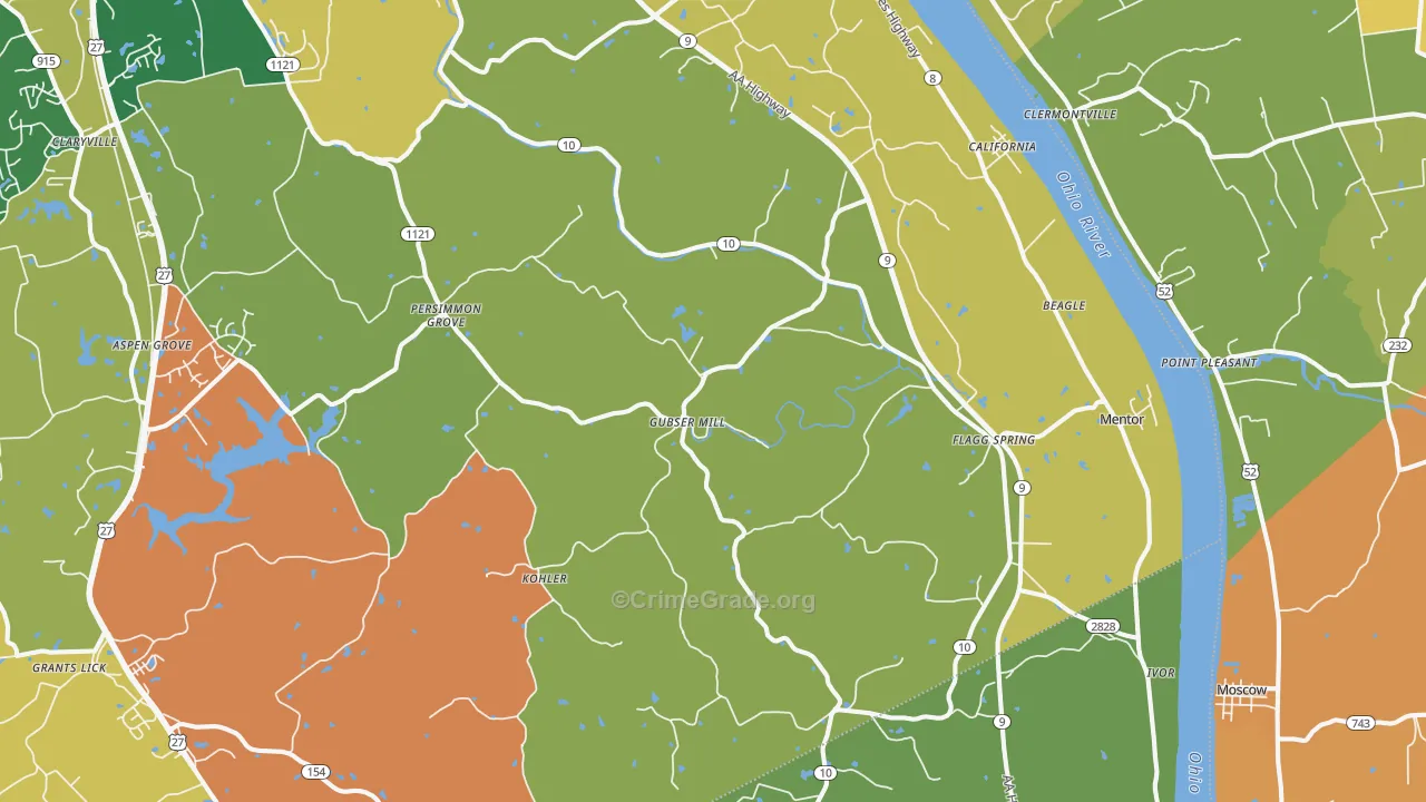 California, KY Map of Robbery Rates