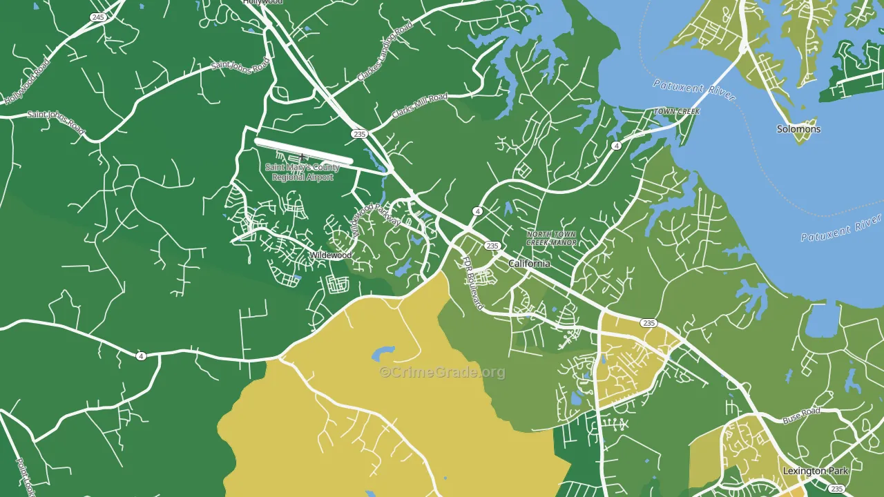 California, MD Map of Robbery Rates