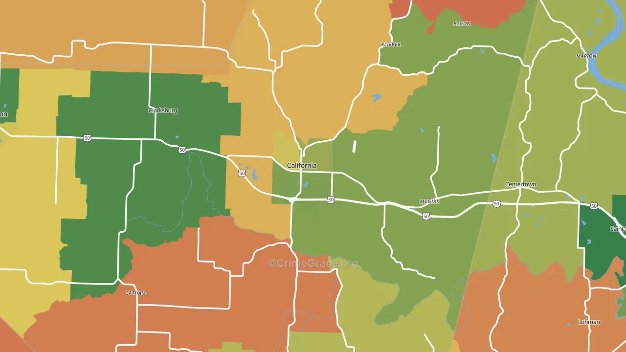 California, MO Map of Robbery Rates