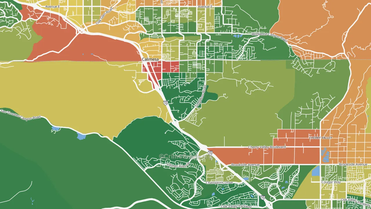 Calimesa, CA Map of Robbery Rates