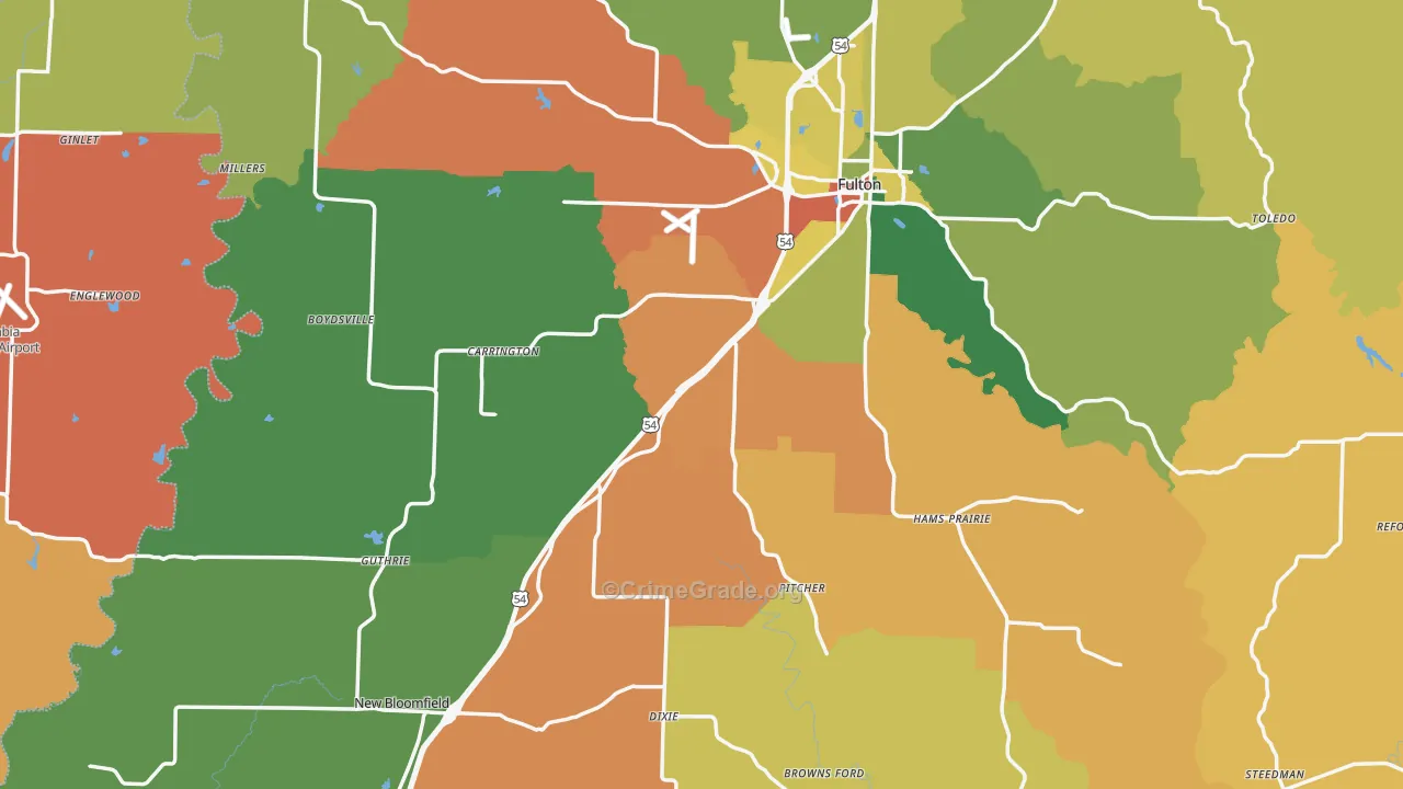 Callaway County, MO Map of Robbery Rates