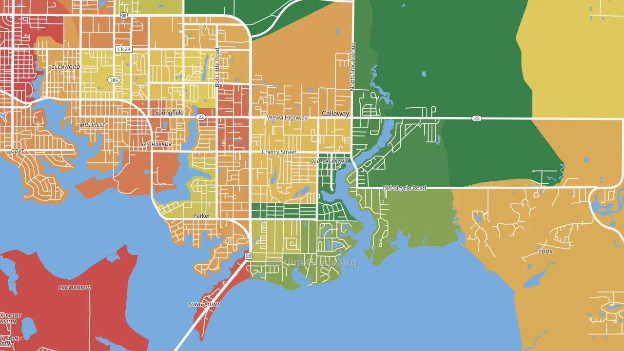 Callaway, FL Map of Robbery Rates