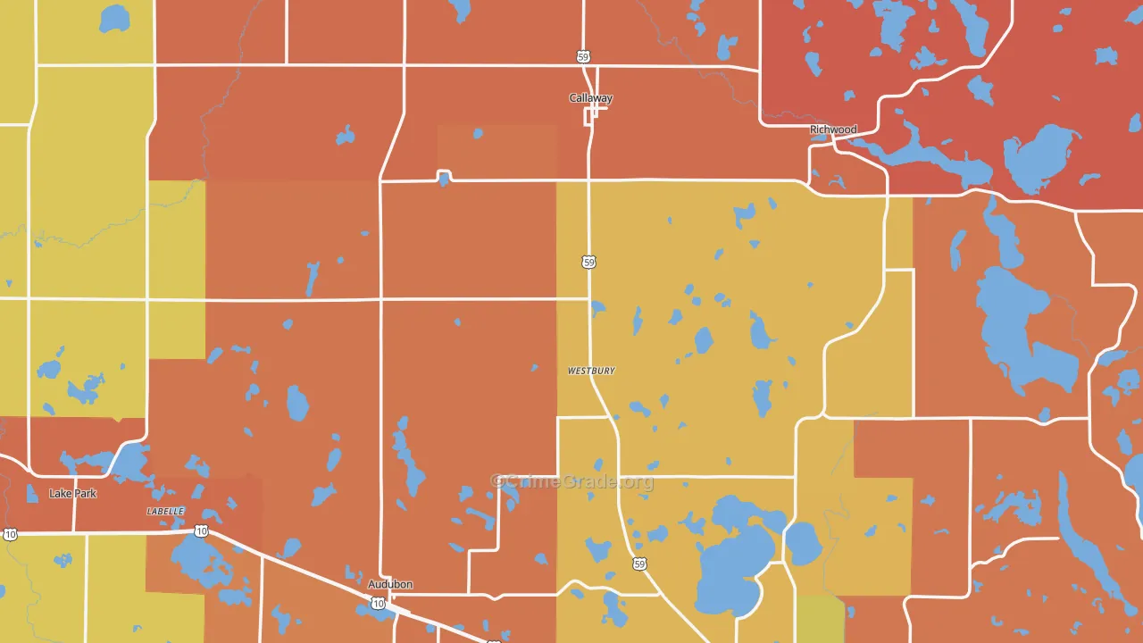 Callaway, MN Map of Robbery Rates
