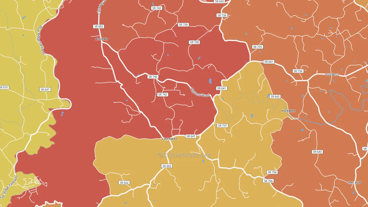 Callaway, VA Map of Robbery Rates